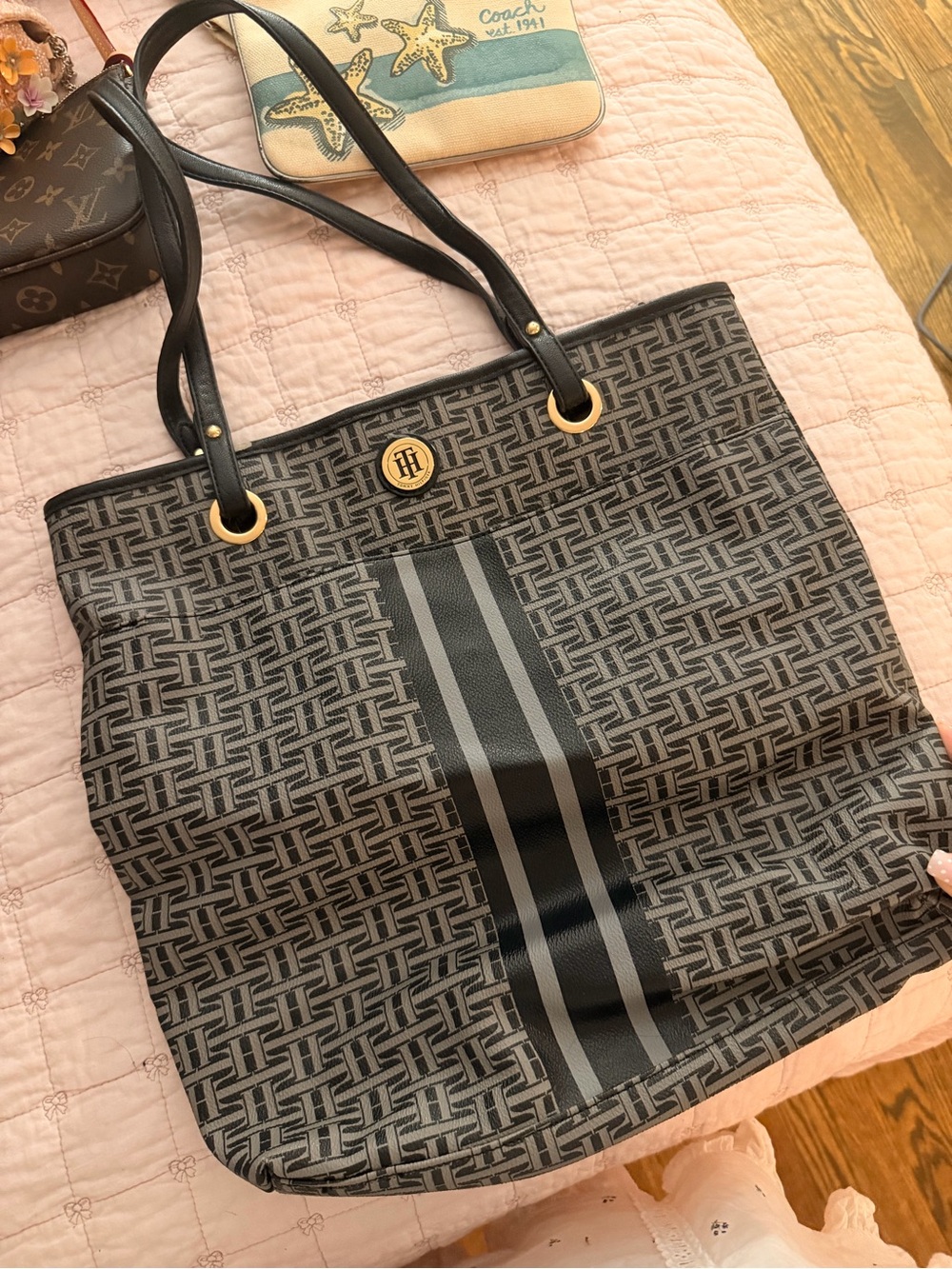 Tommy Hilfiger Black & Gray Signature Stripe Tote